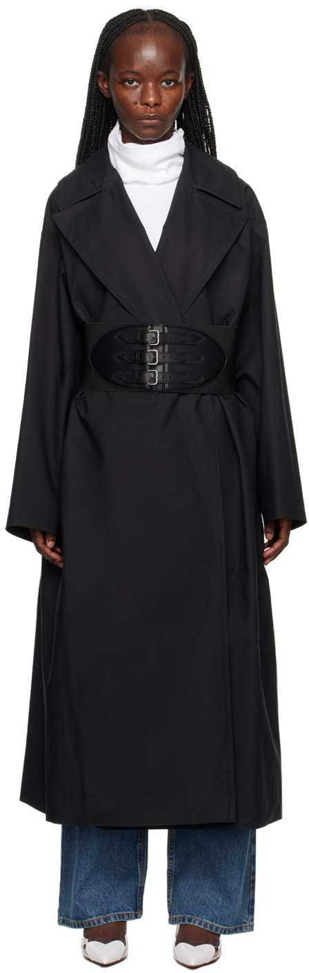 Shop Alaïa Black Belted Trench Coat In 999 - Noir