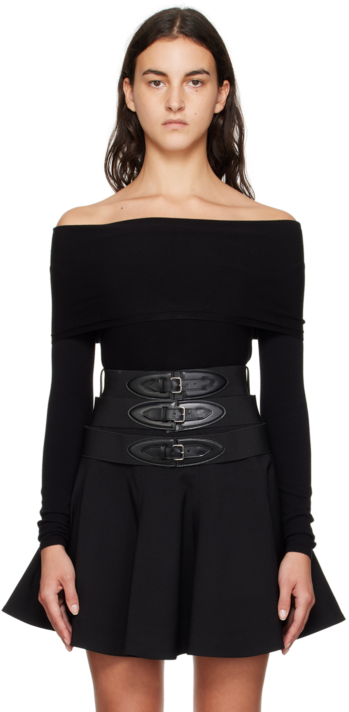 ALAÏA Black Shoulder Long Sleeve T-Shirt