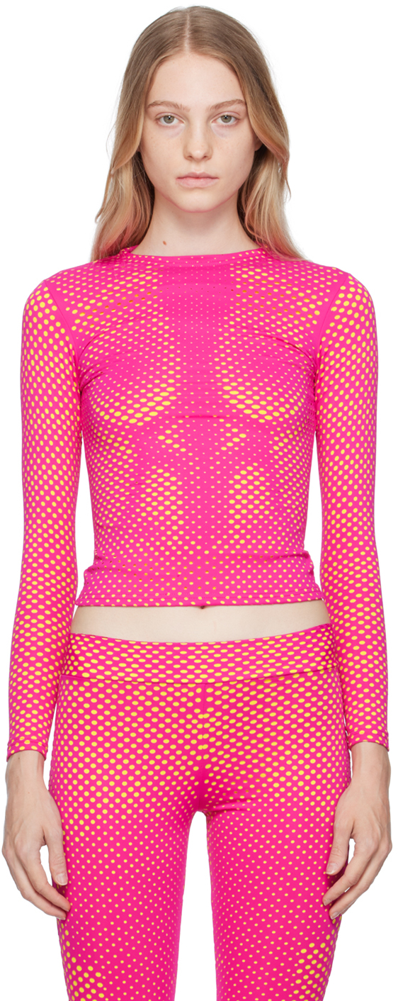 Pink Laser-Cut Long Sleeve T-Shirt