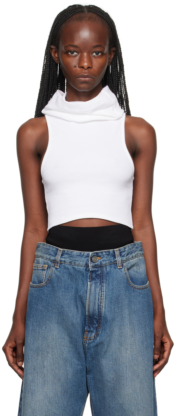 ALAÏA: White Crop Hooded Tank Top | SSENSE