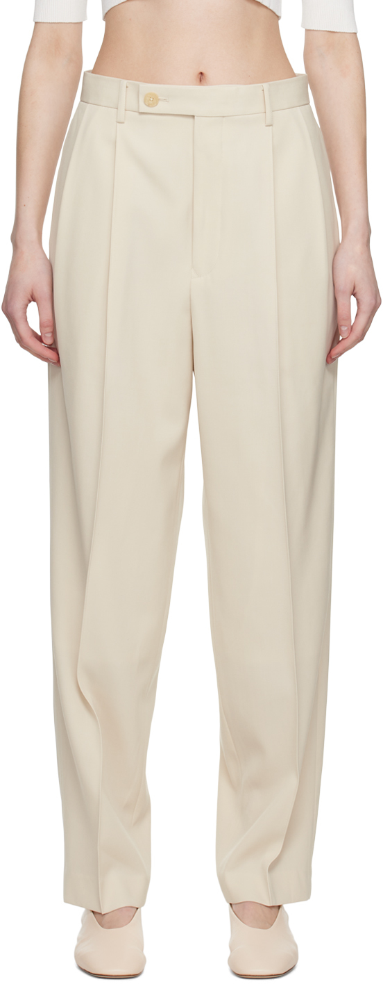 Shop Auralee White Pleated Trousers In Ivory