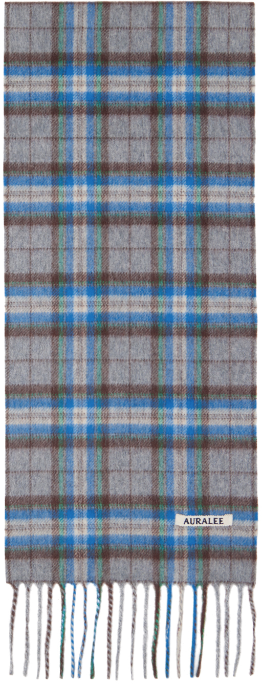 AURALEE Blue & Gray Check Scarf SSENSE