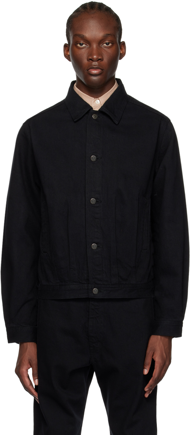 Black Spread Collar Denim Jacket by AURALEE on Sale