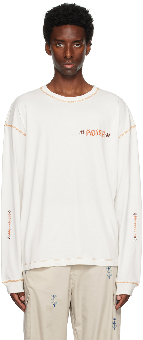 Adish Off-white Contrast Long Sleeve T-shirt In Off White