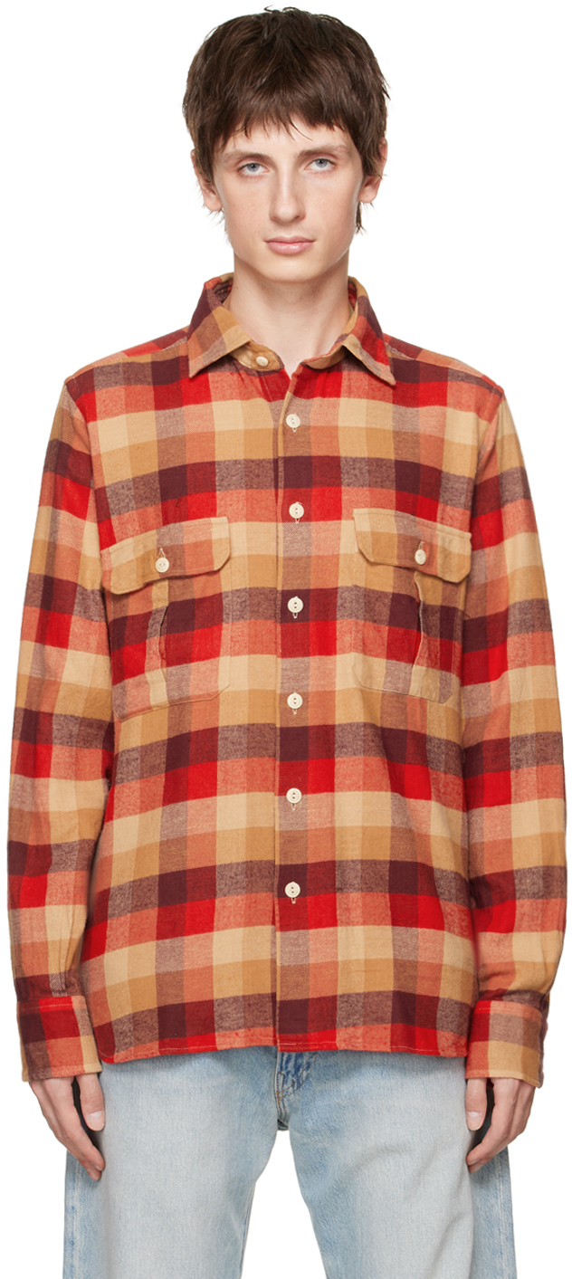 Shop Drake's Red Madras Shirt In 803 Red, Purp & Org
