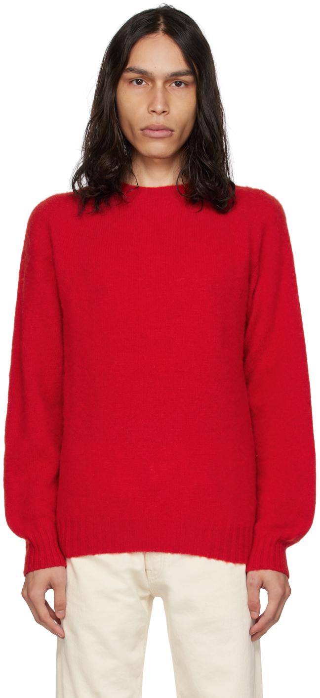 Drake's: Red Brushed Sweater | SSENSE UK