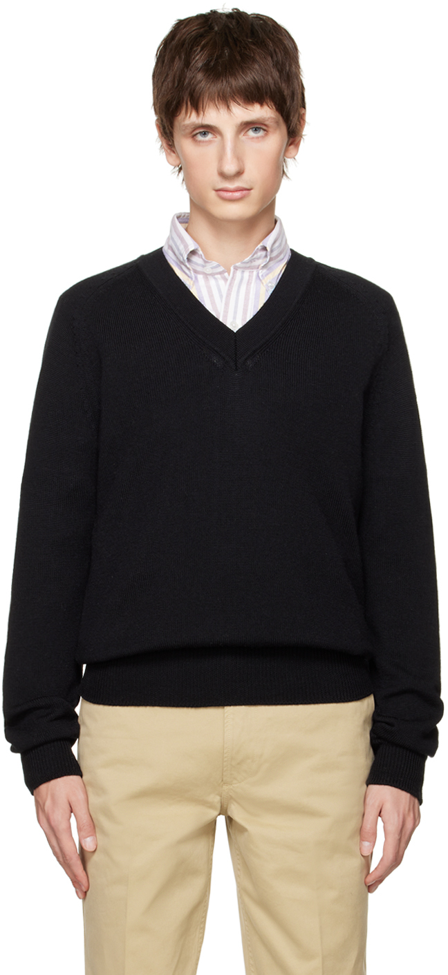 Drake's Black V-neck Sweater In 100 Black