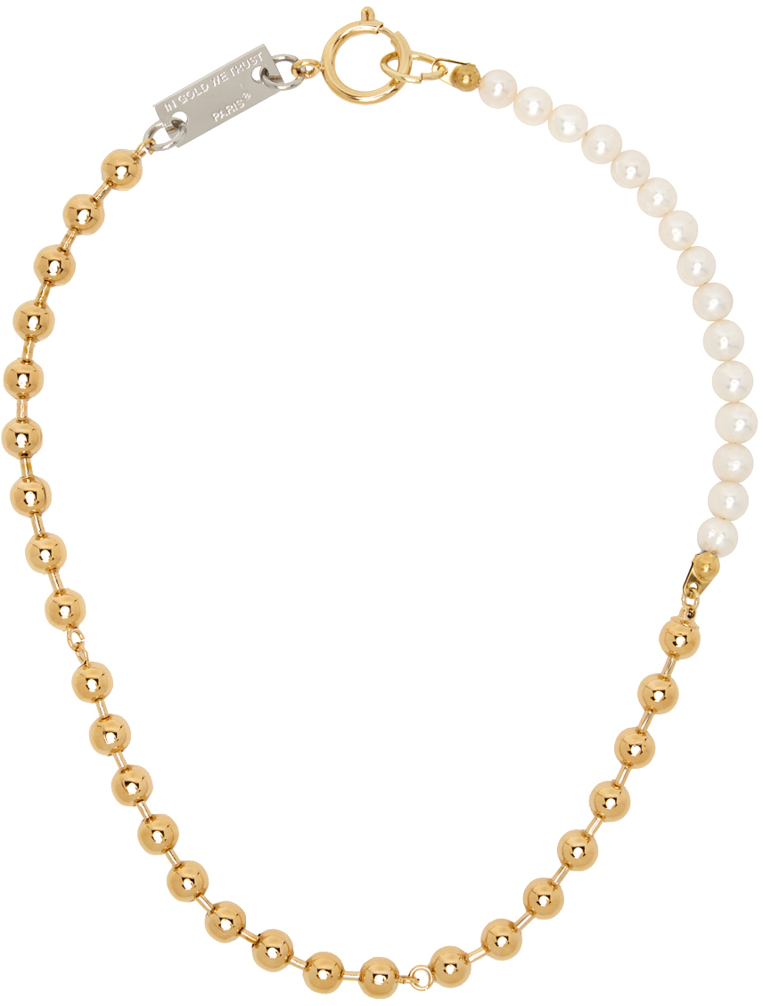 IN GOLD WE TRUST PARIS Gold Pearl Ball Chain Necklace