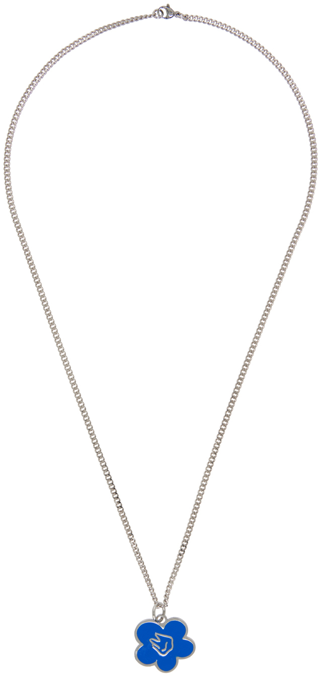 In Gold We Trust Paris Ssense Exclusive Silver Long Flower Necklace In Palladium Plated