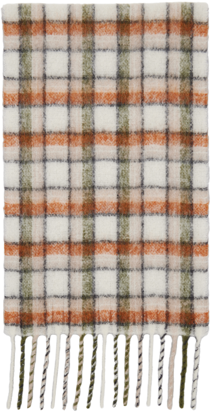 Séfr Off-white & Orange Blanket Scarf In Alpaca Check