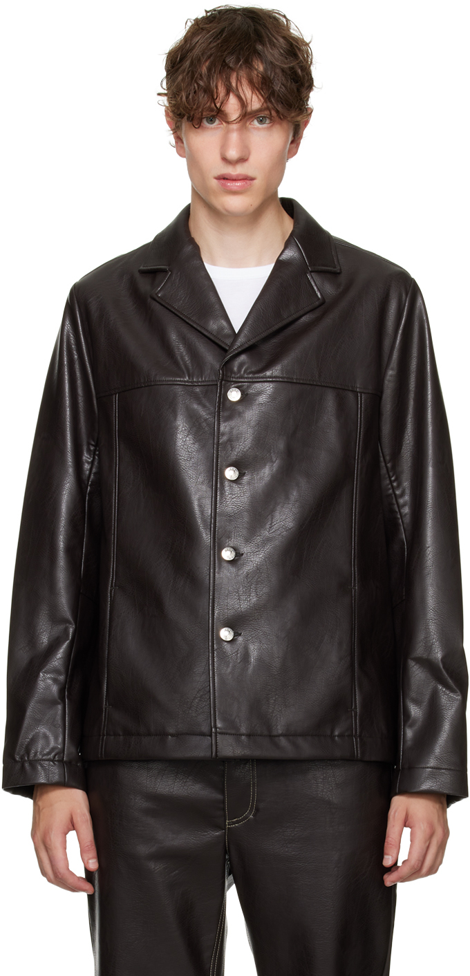 Shop Séfr Brown Francis Faux-leather Jacket In Coffee Brown