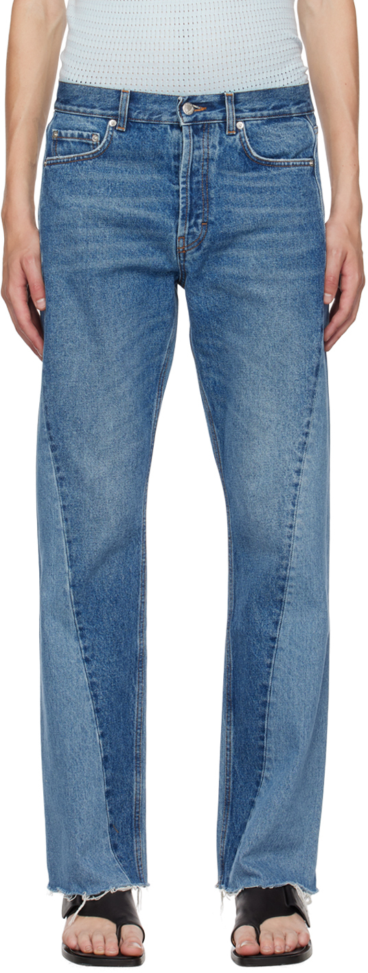 Séfr: Blue Twisted Cut Jeans | SSENSE