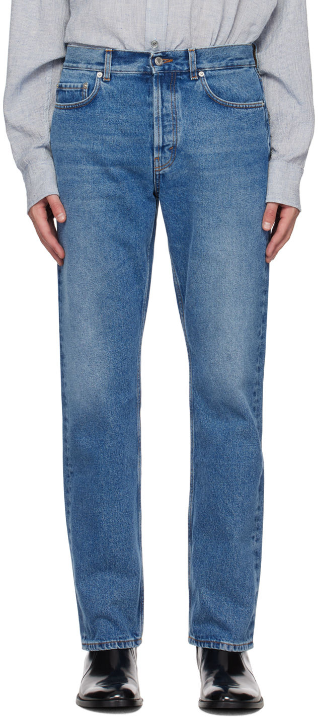 Séfr Blue Straight Cut Jeans In Worn Wash