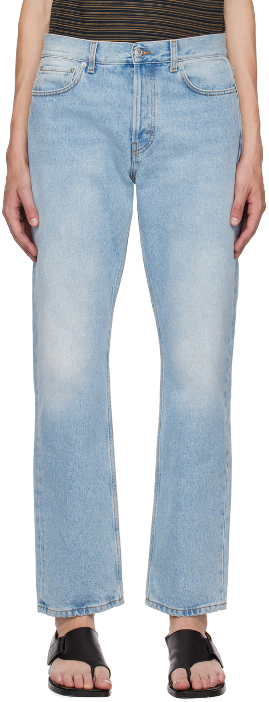 Séfr Blue Straight Cut Jeans In Subtle Wash