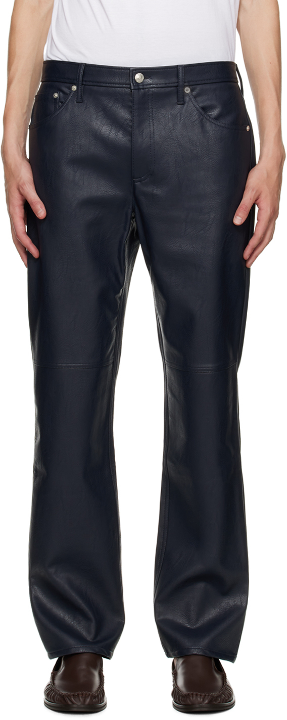Shop Séfr Navy Sako Faux-leather Trousers In Deep Blue