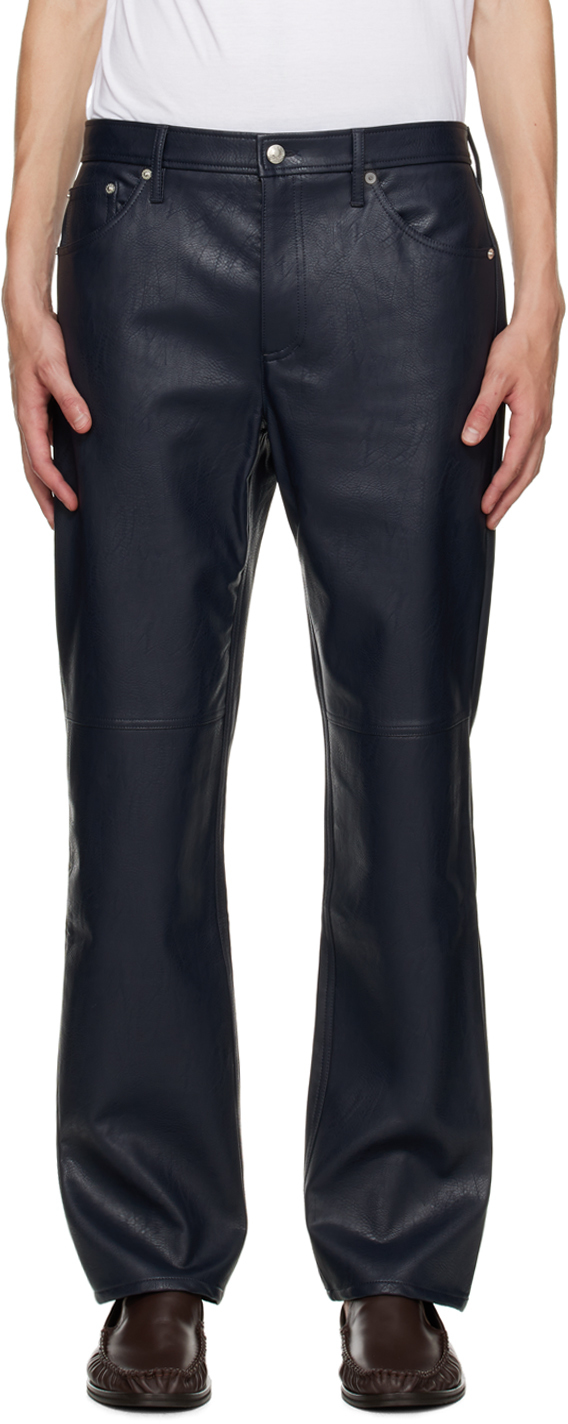 Navy leather outlet trousers