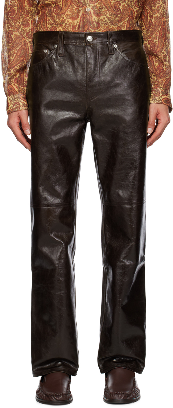 Burgundy Eito Leather Pants by Séfr on Sale