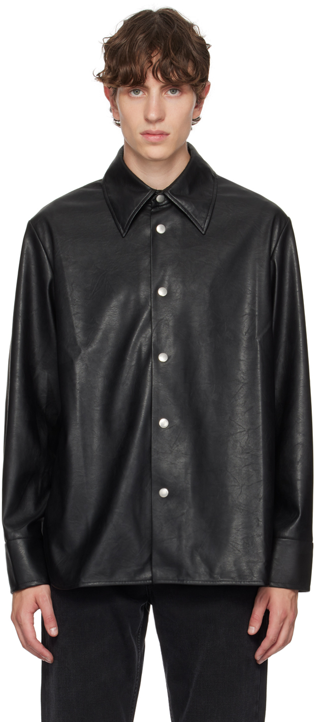 Séfr: Black Rainier Faux-Leather Shirt | SSENSE