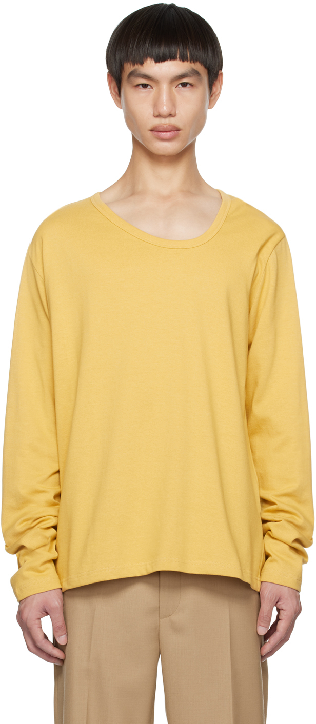 Séfr: Yellow Uneven Long Sleeve T-Shirt | SSENSE