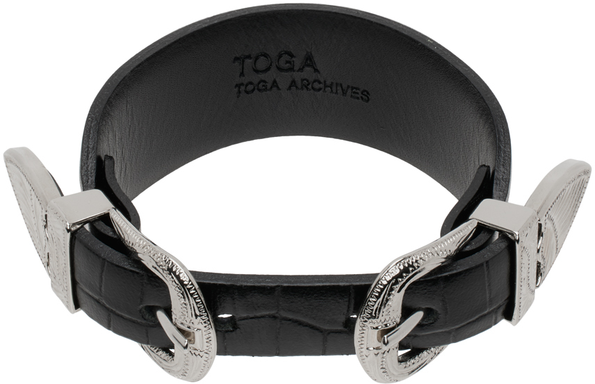 SSENSE Exclusive Black Double Buckle Bracelet by Toga Pulla on Sale