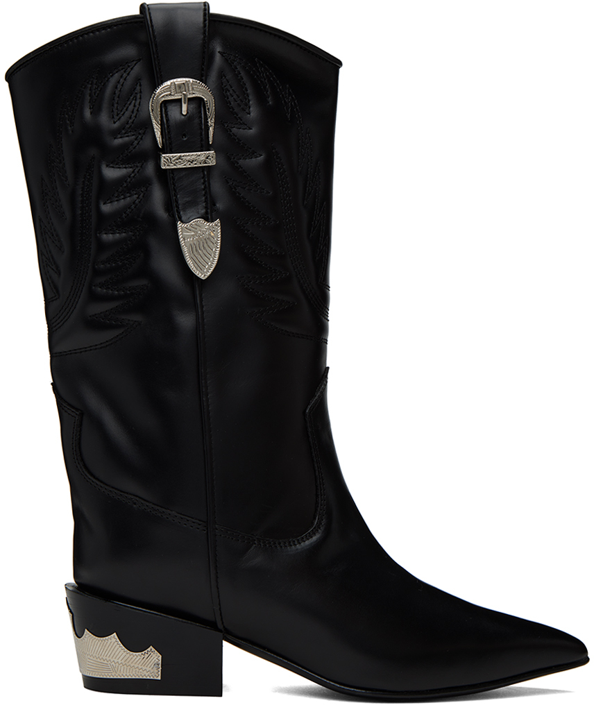 Toga Pulla: Black Topstitch Cowboy Boots | SSENSE