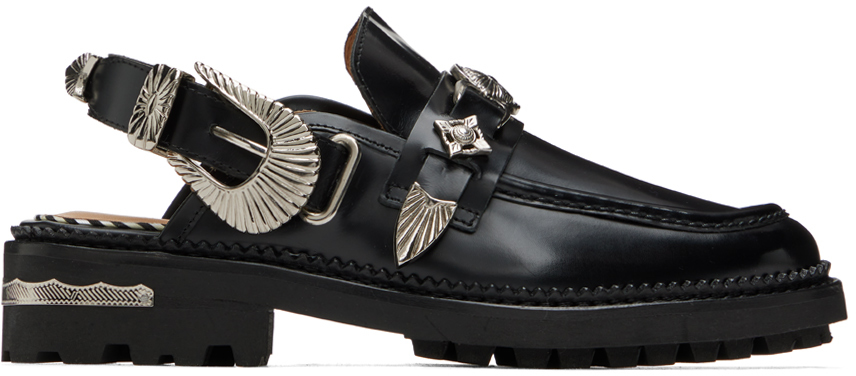 Black Metal Loafers by Toga Pulla on Sale