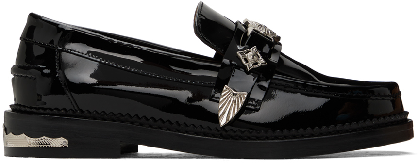 Toga Black Metal Loafers In Aj1041 -black Patent