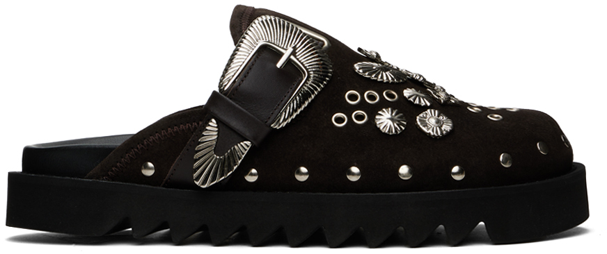 SSENSE Exclusive Brown Eyelet Metal Sabot Loafers