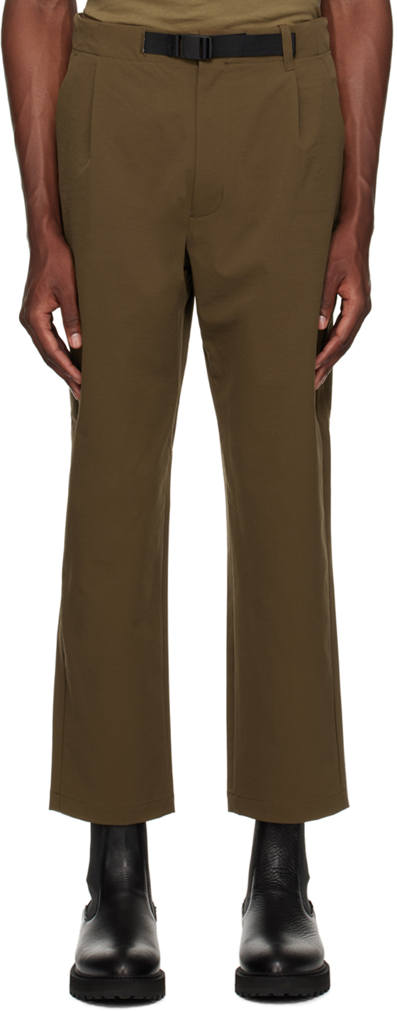 Goldwin Brown One Tuck Trousers In Taupe Brown