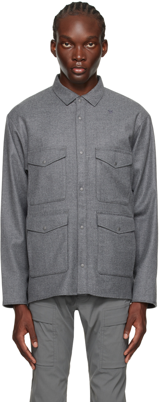 Gray Spread Collar Shirt by Goldwin on Sale