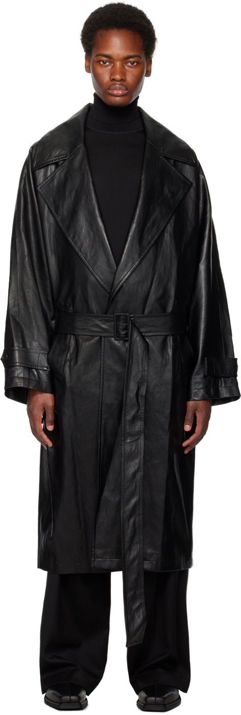 System Black Oversized Faux-leather Coat