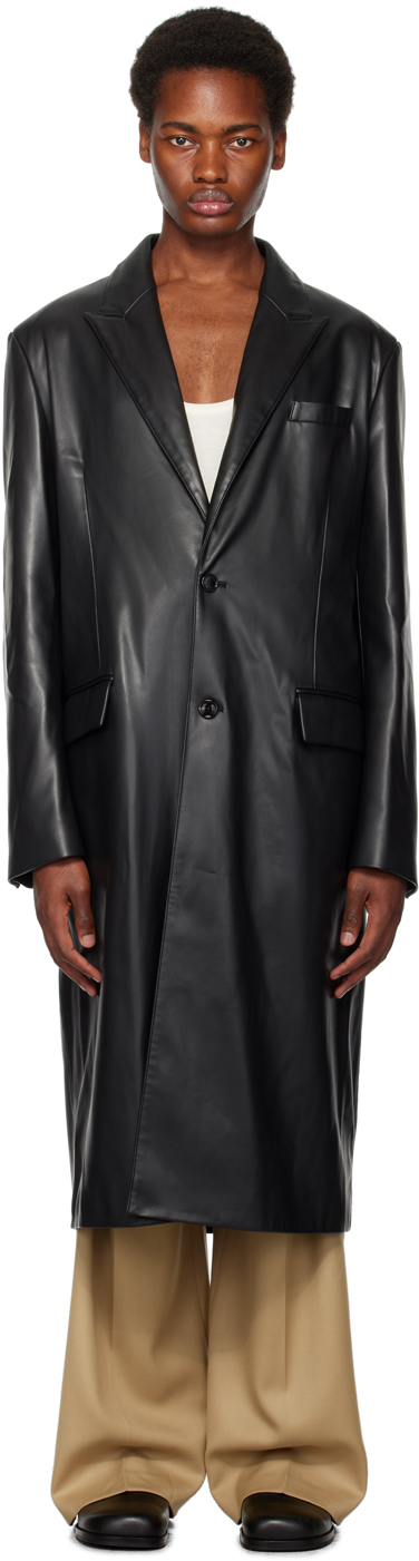 SSENSE Exclusive Black Faux-Leather Coat by System on Sale