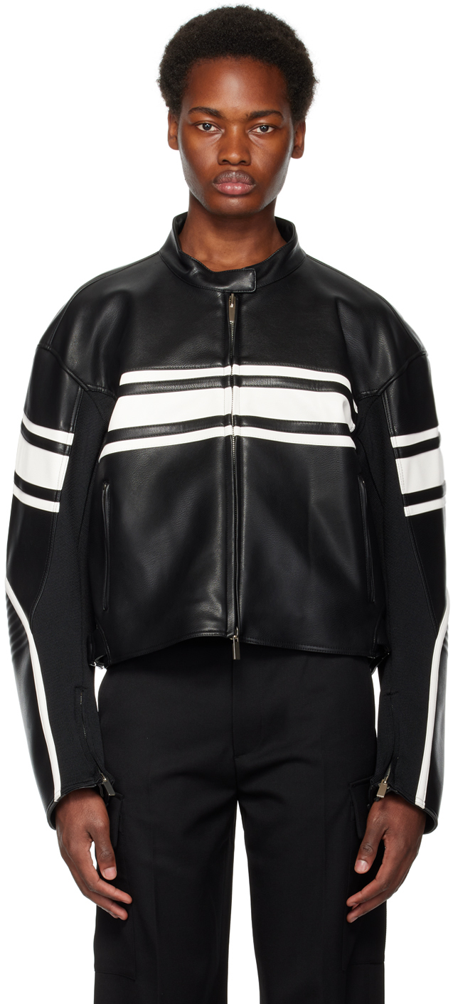 System: Black & White Striped Leather Jacket | SSENSE