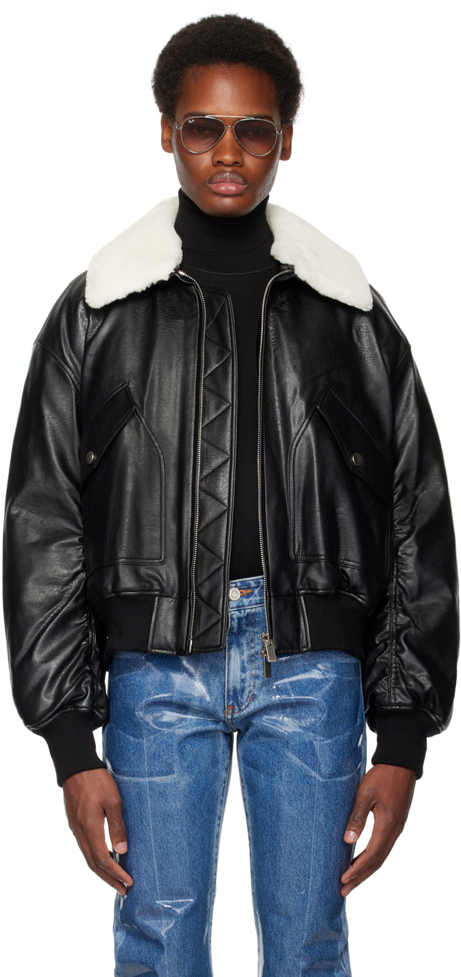 System Black Zip Faux-leather Jacket