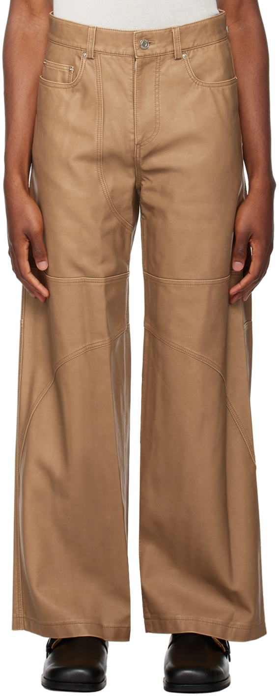 System Brown Wide-leg Faux-leather Trousers In Caramel