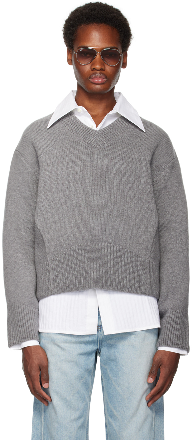 System: Gray V-Neck Sweater | SSENSE UK