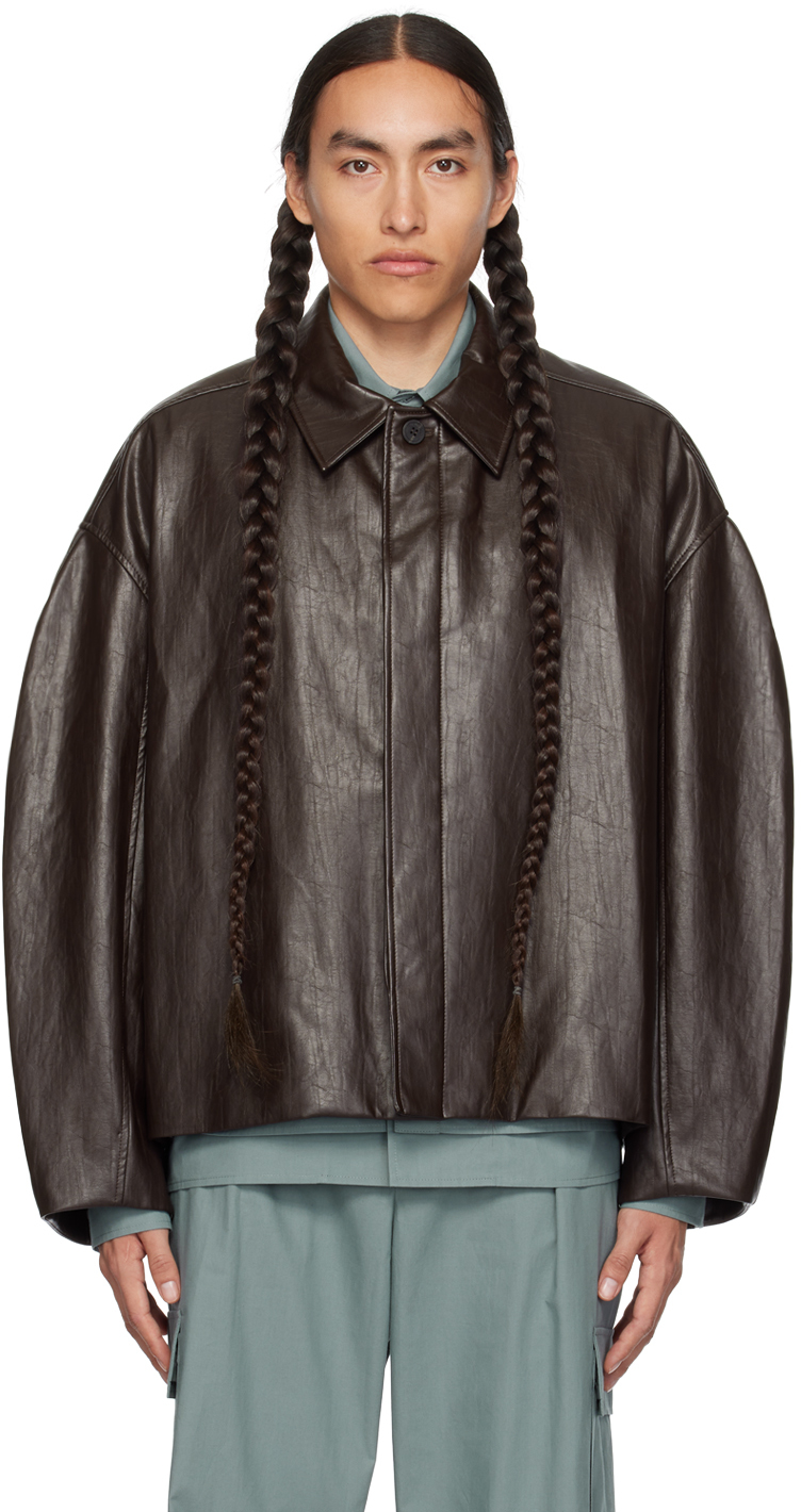 LE17SEPTEMBRE: Brown Buttoned Faux-Leather Jacket | SSENSE