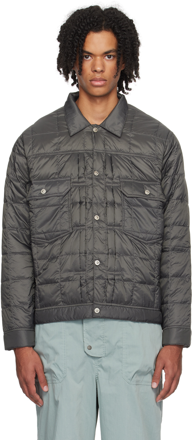 Taion Gray Spread Collar Down Jacket In D.charcoal