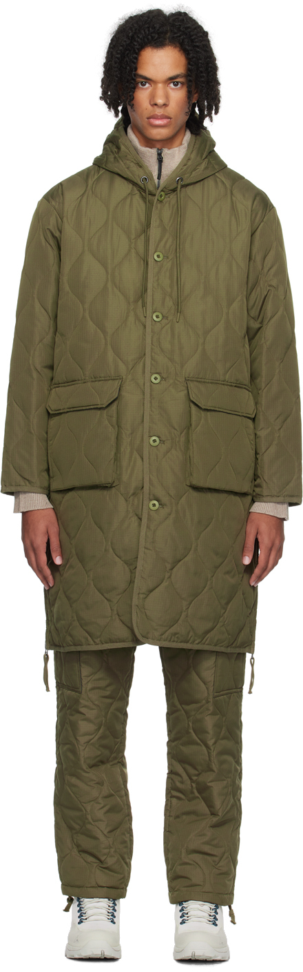 Taion Khaki Hooded Down Coat In D.olive