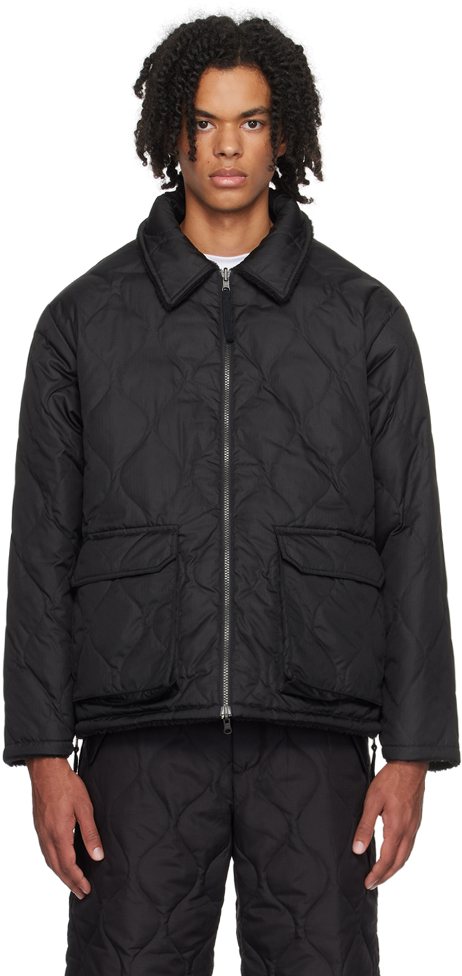 Black Zip Reversible Down Jacket by TAION on Sale