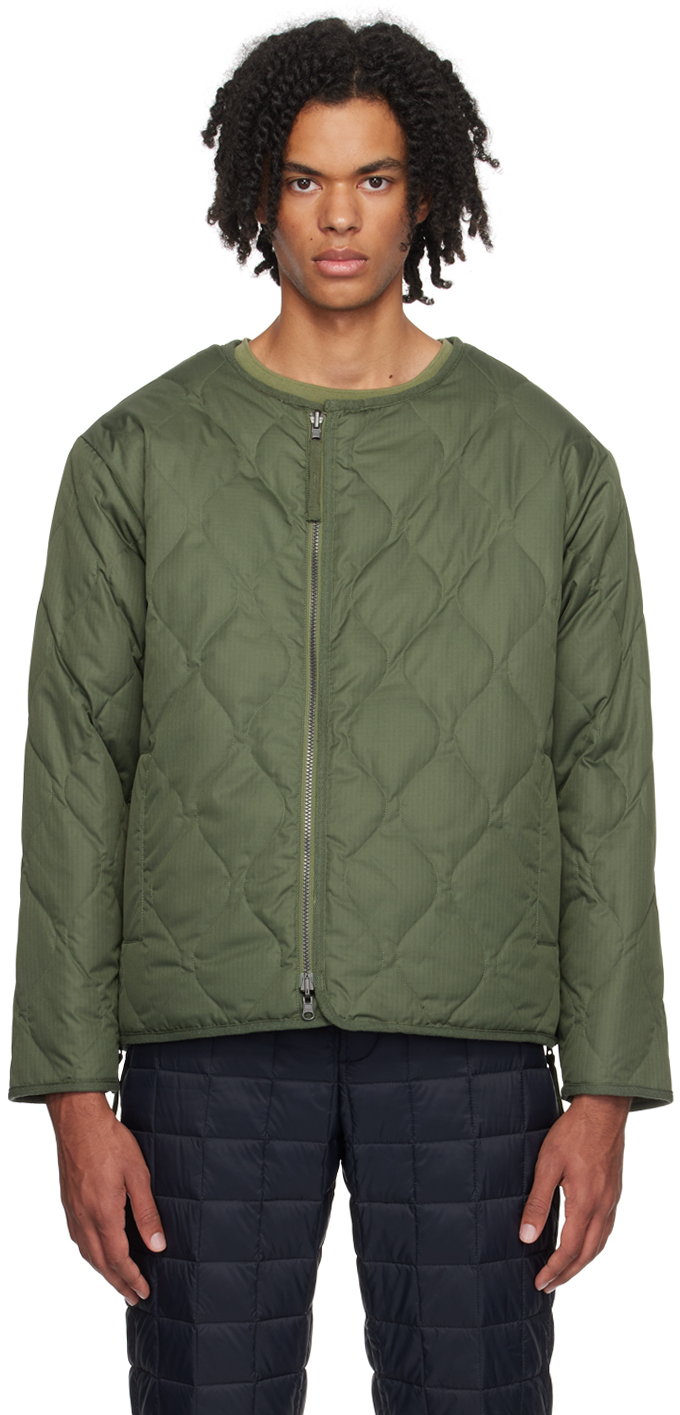 Khaki Zip Reversible Down Jacket by TAION on Sale