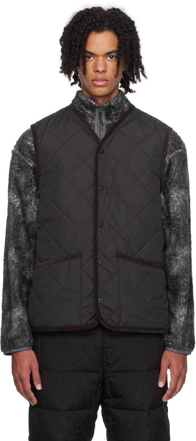 Taion Black V-neck Down Vest In D.charcoal