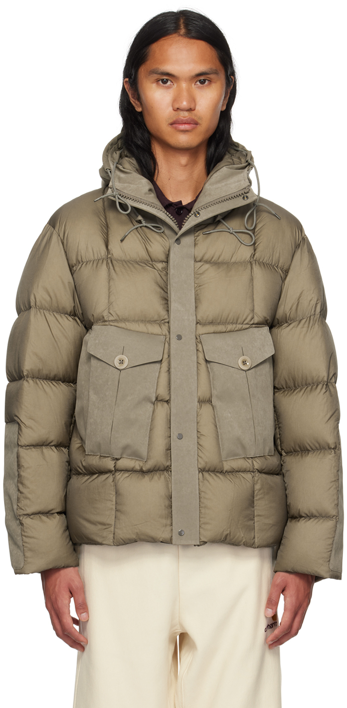 Taupe Tempest Combo Down Jacket by Ten c on Sale