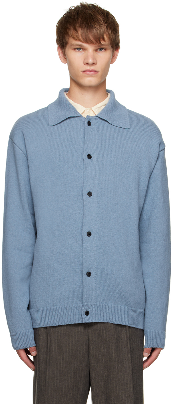 Shop Mfpen Blue Formal Polo Cardigan In Dusty Blue