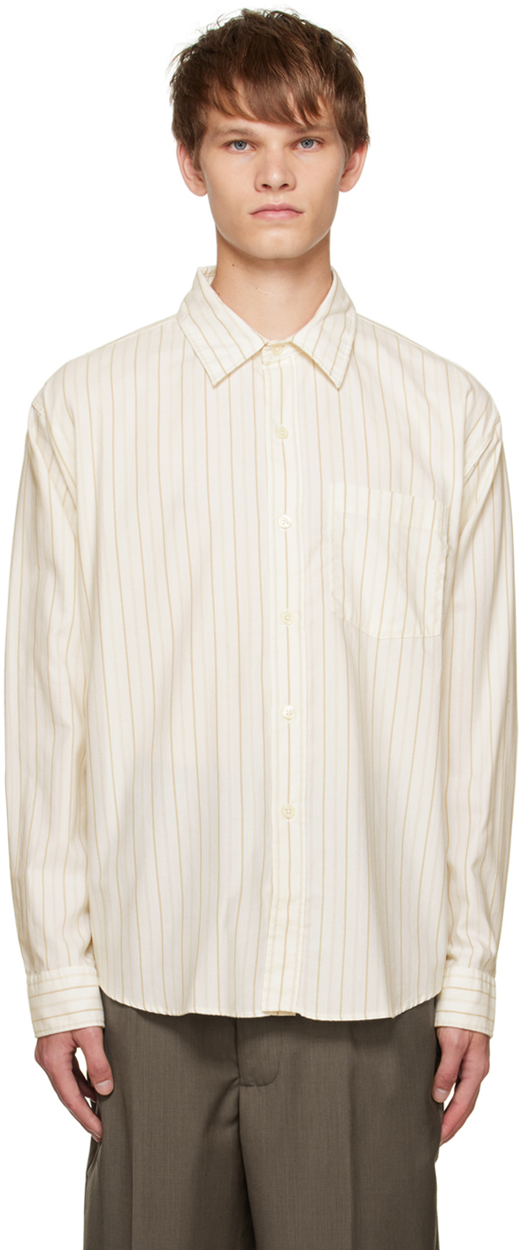 Mfpen Off-white Executive Shirt In Beige Stripe Silk