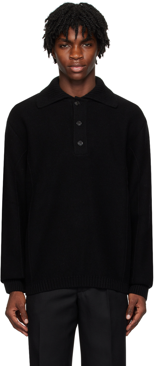 Mfpen Black Company Polo In Black Recycled Wool