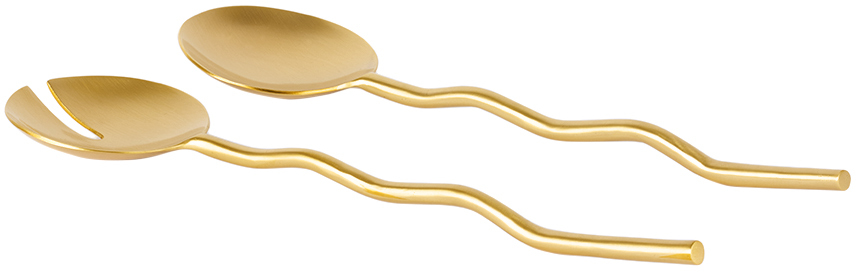 Fazeek Gold Wave Salad Server Spoons In Brass