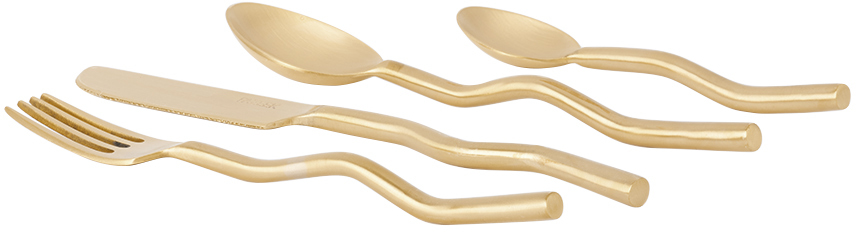 Fazeek Gold Wave Four-piece Flatware Set In Brass