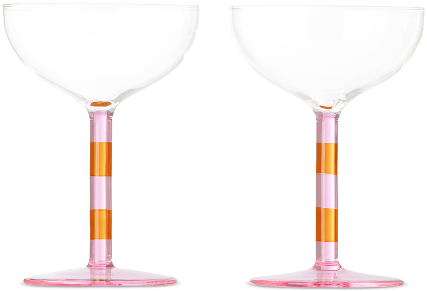 Fazeek Pink & Orange Striped Coupe Glasses Set In Pink/amber