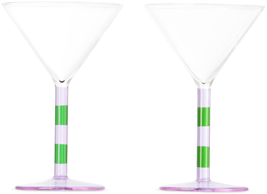 Fazeek Purple & Green Striped Martini Glasses Set In Lilac/green
